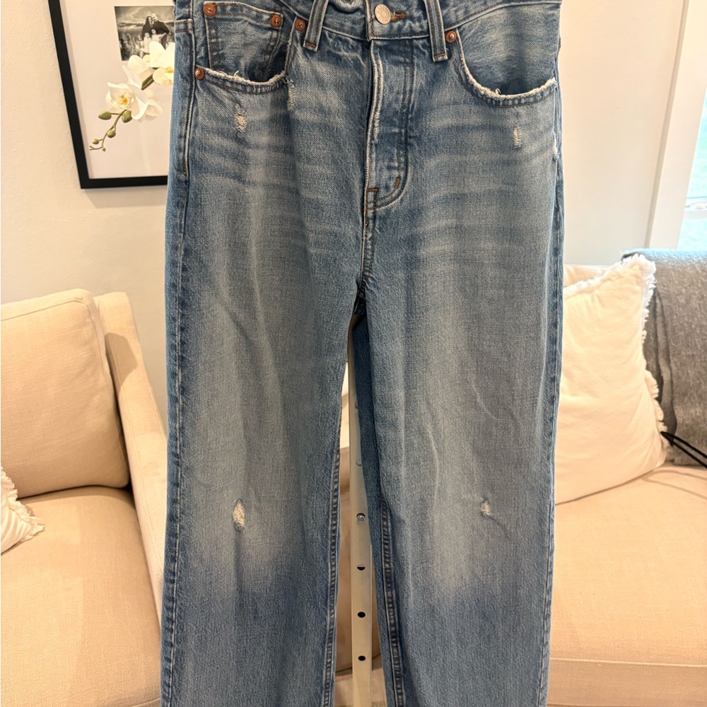 Madewell Light Blue Wide-Leg Distressed Jeans